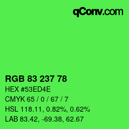 Color code: RGB 83 237 78 | qconv.com