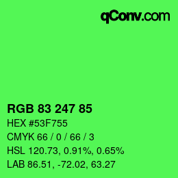 カラーコード: RGB 83 247 85 | qconv.com