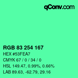 カラーコード: RGB 83 254 167 | qconv.com
