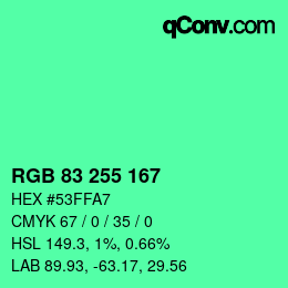 颜色代码: RGB 83 255 167 | qconv.com