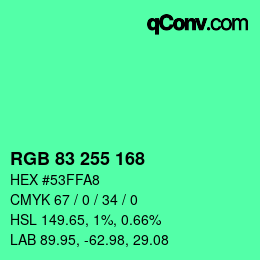 Color code: RGB 83 255 168 | qconv.com