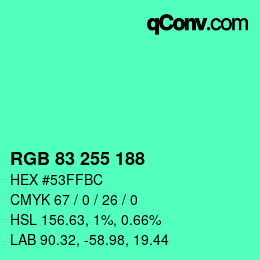 Color code: RGB 83 255 188 | qconv.com