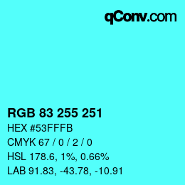 Color code: RGB 83 255 251 | qconv.com