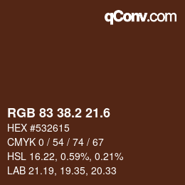 カラーコード: RGB 83 38.2 21.6 | qconv.com