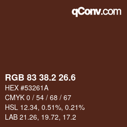 カラーコード: RGB 83 38.2 26.6 | qconv.com