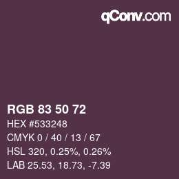 Color code: RGB 83 50 72 | qconv.com