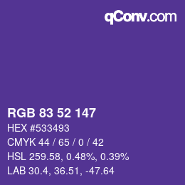 颜色代码: RGB 83 52 147 | qconv.com