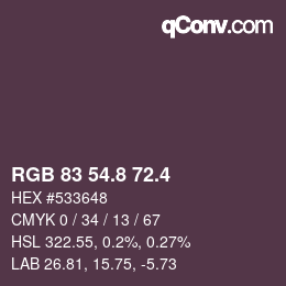カラーコード: RGB 83 54.8 72.4 | qconv.com