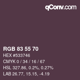 Color code: RGB 83 55 70 | qconv.com