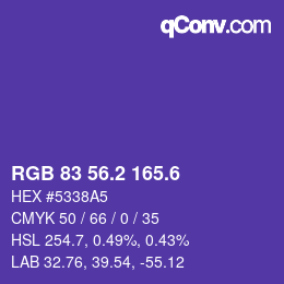 カラーコード: RGB 83 56.2 165.6 | qconv.com