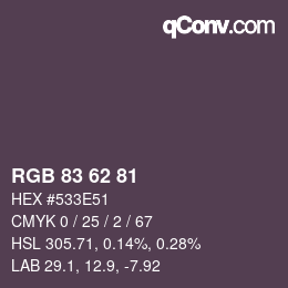 颜色代码: RGB 83 62 81 | qconv.com