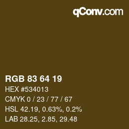 颜色代码: RGB 83 64 19 | qconv.com