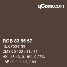 颜色代码: RGB 83 65 57 | qconv.com