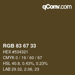 Color code: RGB 83 67 33 | qconv.com
