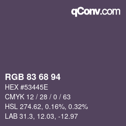 Farbcode: RGB 83 68 94 | qconv.com