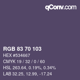 Color code: RGB 83 70 103 | qconv.com