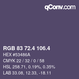 カラーコード: RGB 83 72.4 106.4 | qconv.com