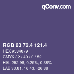 カラーコード: RGB 83 72.4 121.4 | qconv.com