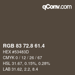 カラーコード: RGB 83 72.8 61.4 | qconv.com