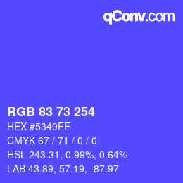 颜色代码: RGB 83 73 254 | qconv.com