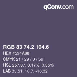 カラーコード: RGB 83 74.2 104.6 | qconv.com