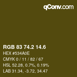 カラーコード: RGB 83 74.2 14.6 | qconv.com