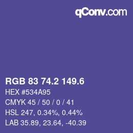 カラーコード: RGB 83 74.2 149.6 | qconv.com
