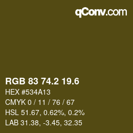 カラーコード: RGB 83 74.2 19.6 | qconv.com