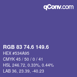 カラーコード: RGB 83 74.6 149.6 | qconv.com