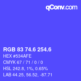 カラーコード: RGB 83 74.6 254.6 | qconv.com