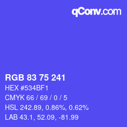 Color code: RGB 83 75 241 | qconv.com
