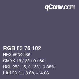 Código de color: RGB 83 76 102 | qconv.com