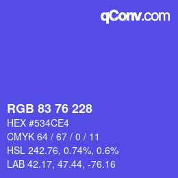 Color code: RGB 83 76 228 | qconv.com