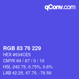 Color code: RGB 83 76 229 | qconv.com