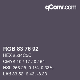 颜色代码: RGB 83 76 92 | qconv.com