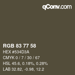 カラーコード: RGB 83 77 58 | qconv.com