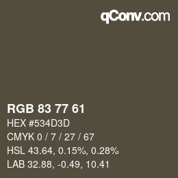 Code couleur: RGB 83 77 61 | qconv.com