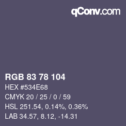 Color code: RGB 83 78 104 | qconv.com