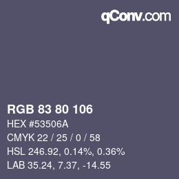 颜色代码: RGB 83 80 106 | qconv.com