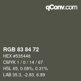 カラーコード: RGB 83 84 72 | qconv.com