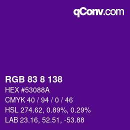 カラーコード: RGB 83 8 138 | qconv.com