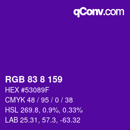 カラーコード: RGB 83 8 159 | qconv.com