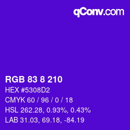 カラーコード: RGB 83 8 210 | qconv.com