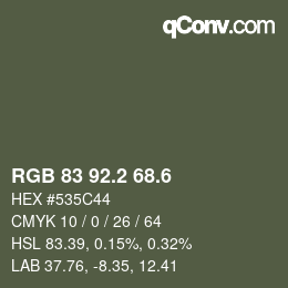 カラーコード: RGB 83 92.2 68.6 | qconv.com