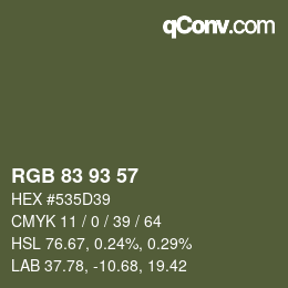 Color code: RGB 83 93 57 | qconv.com