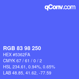Color code: RGB 83 98 250 | qconv.com
