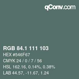 カラーコード: RGB 84.1 111 103 | qconv.com