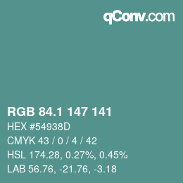 Color code: RGB 84.1 147 141 | qconv.com