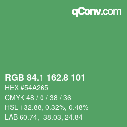 カラーコード: RGB 84.1 162.8 101 | qconv.com