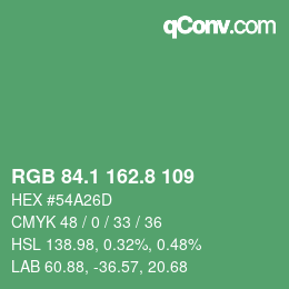 カラーコード: RGB 84.1 162.8 109 | qconv.com